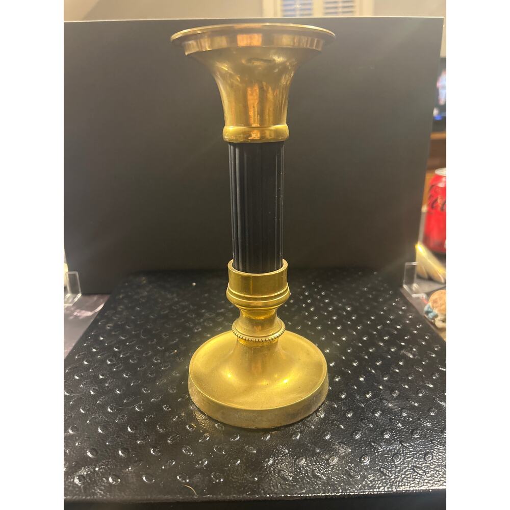 Brass and Black Ribbed Candlestick